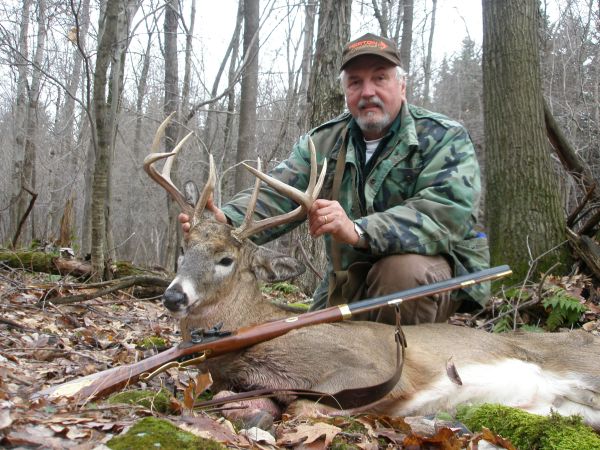 This buck was harvested with
a Thompson/Center flintlock.